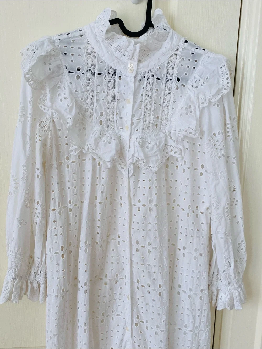 $495 LoveShackFancy Elspeth White Lace Crochet Scalloped Broderie Shirt Dress XS - Picture 5 of 15